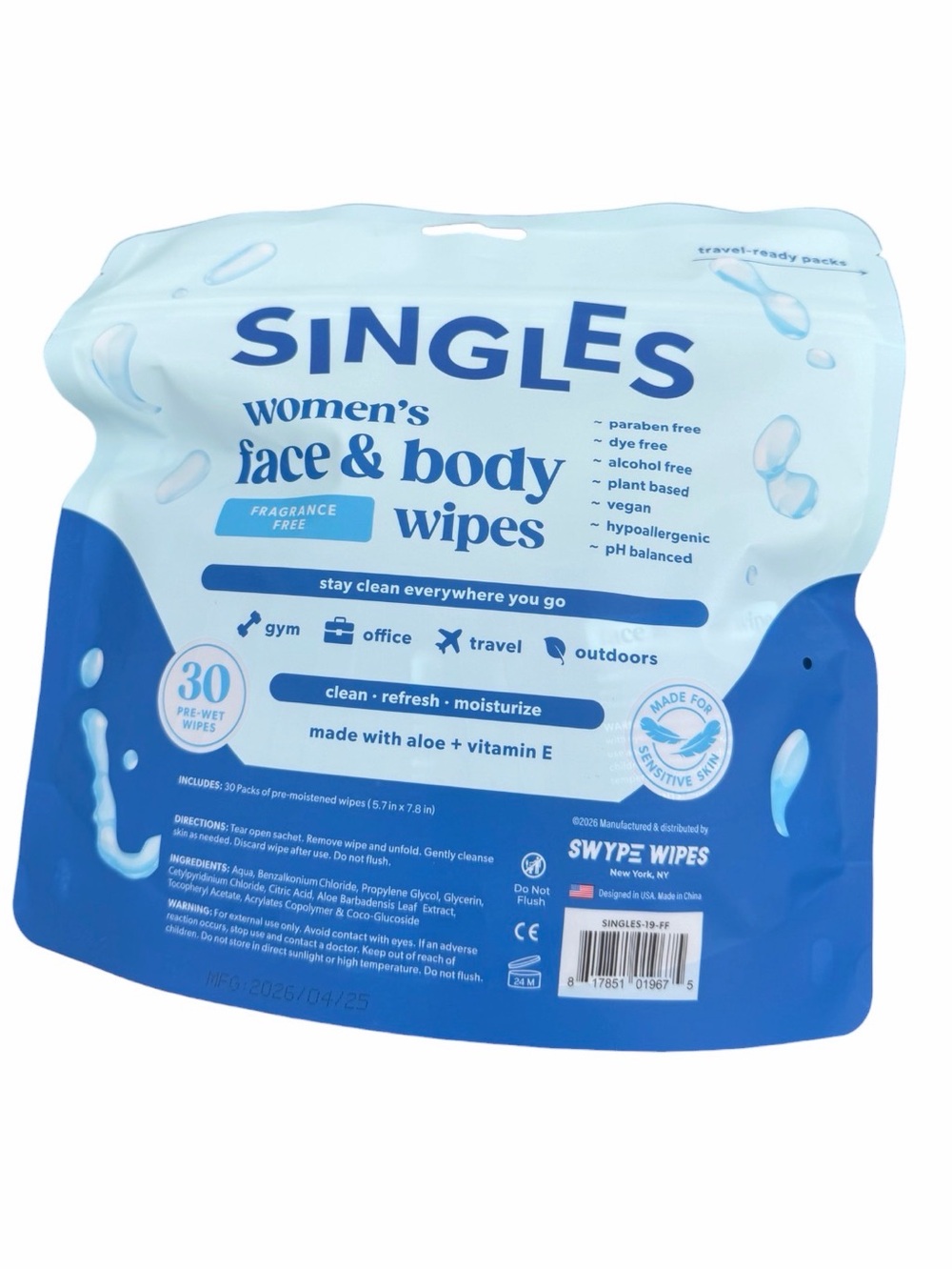 Singles pH Balanced 30ct Women’s Face & Body Wipes - Picture 3 of 5